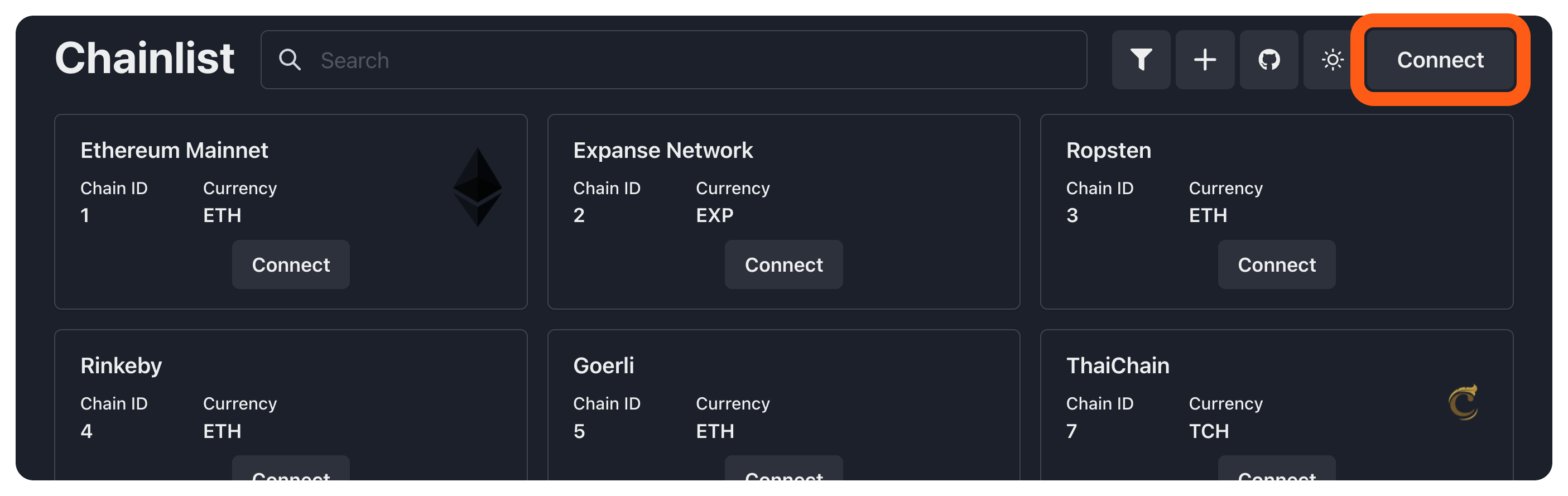 Chainlist connect wallet button