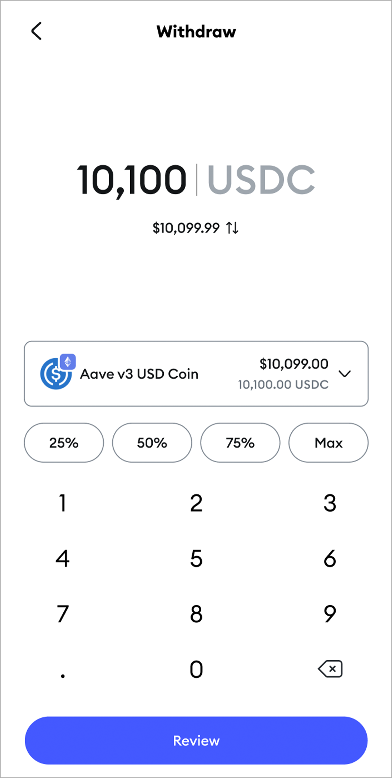 MetaMask Mobile earn select withdrawal amount
