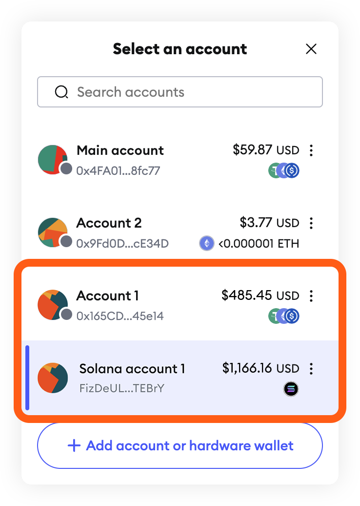 MetaMask extension accounts added from SRP