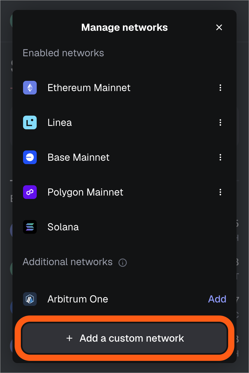 MetaMask extension add a custom network button