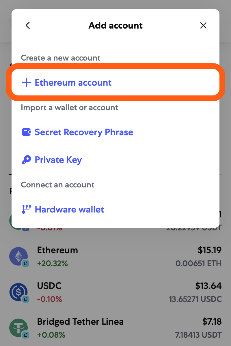 MetaMask extension add ethereum account button