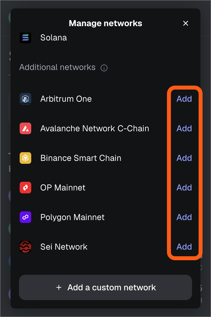 MetaMask extension add network