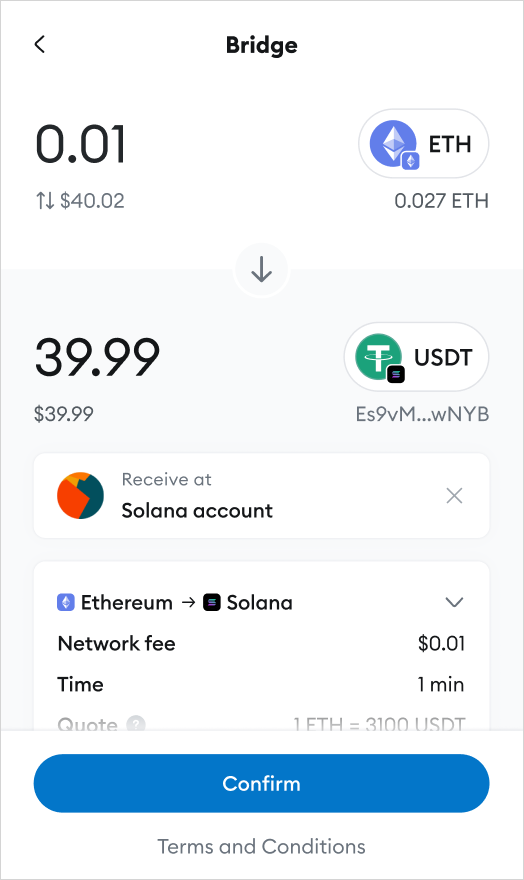 MetaMask extension bridge screen solana