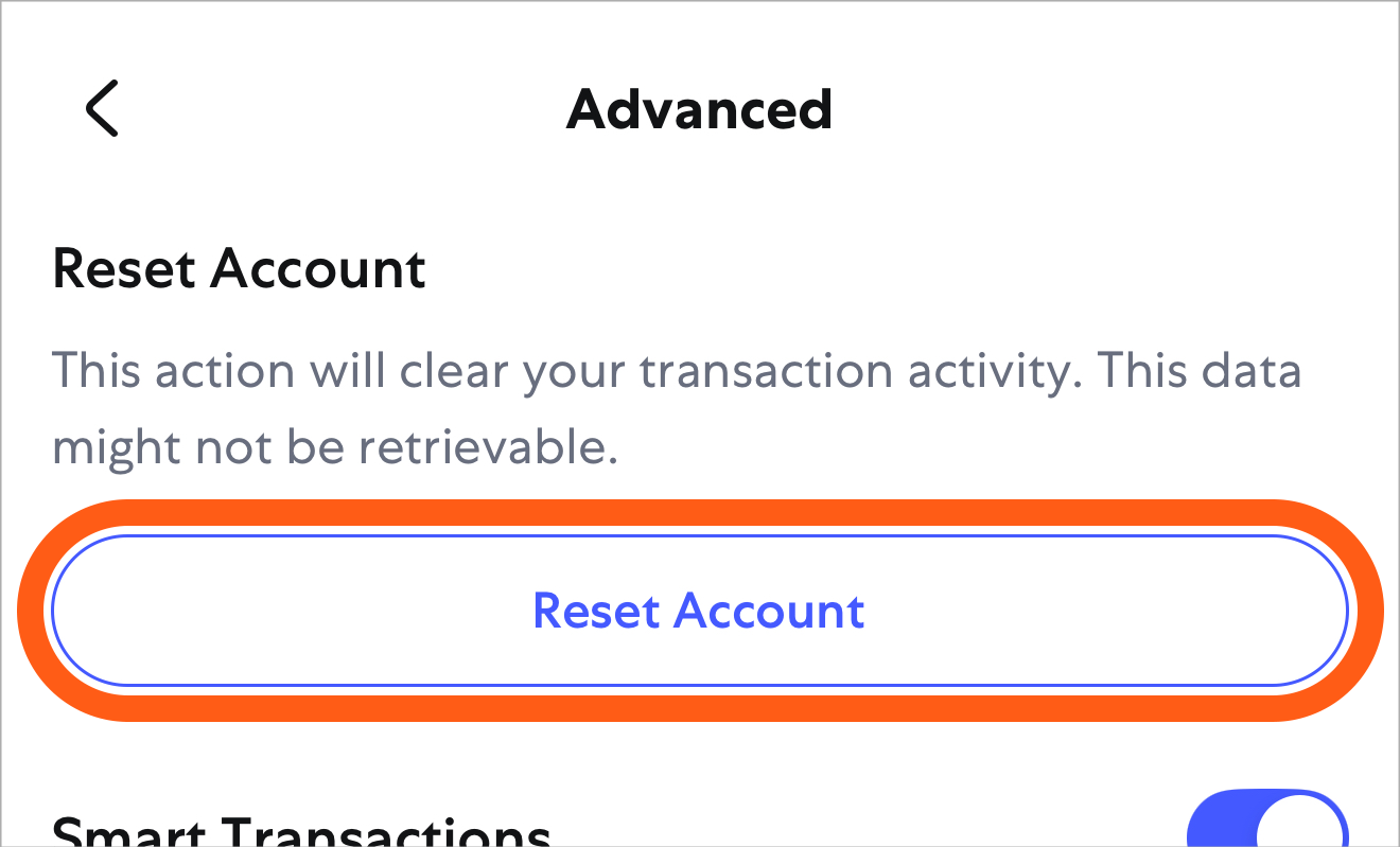 MetaMask mobile advanced settings reset account