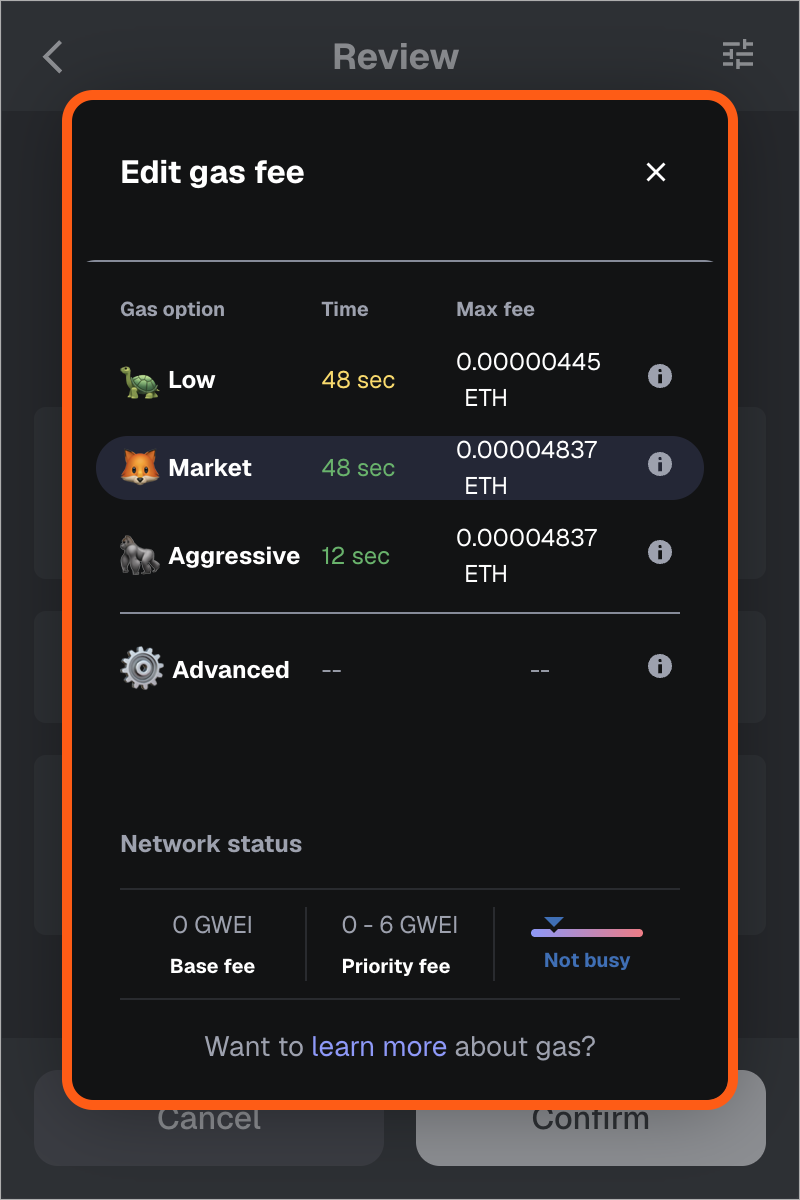 MetaMask extension edit gas fee settings modal