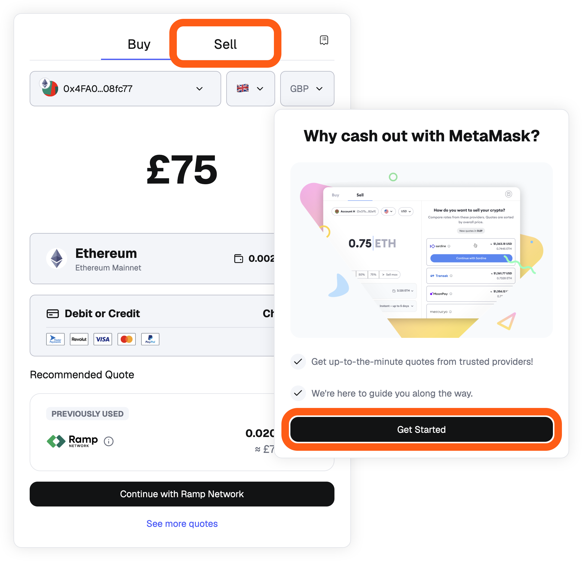MetaMask portfolio sell tab