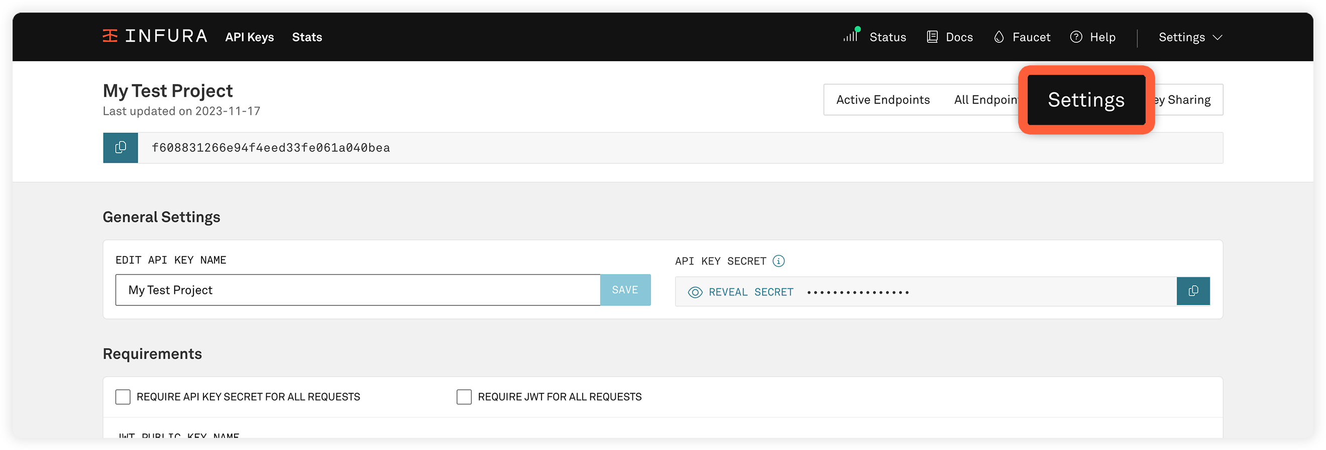 Settings
page