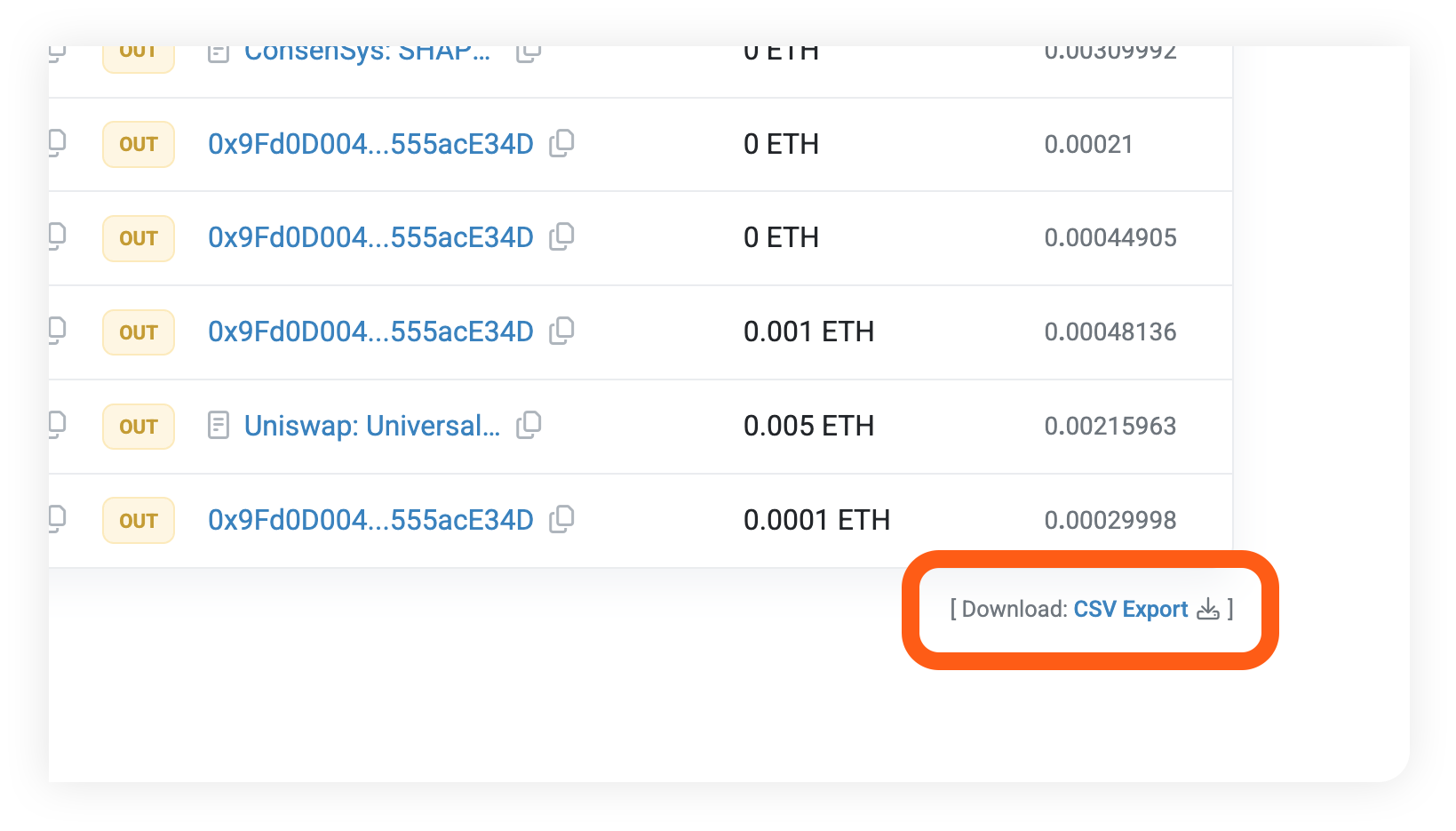 Etherscan address view download transaction history csv
