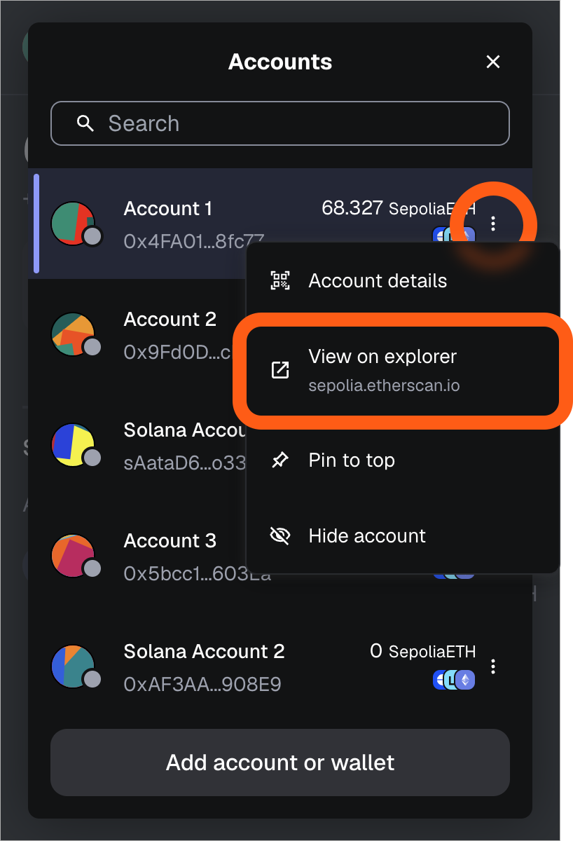 MetaMask extension account list view on explorer