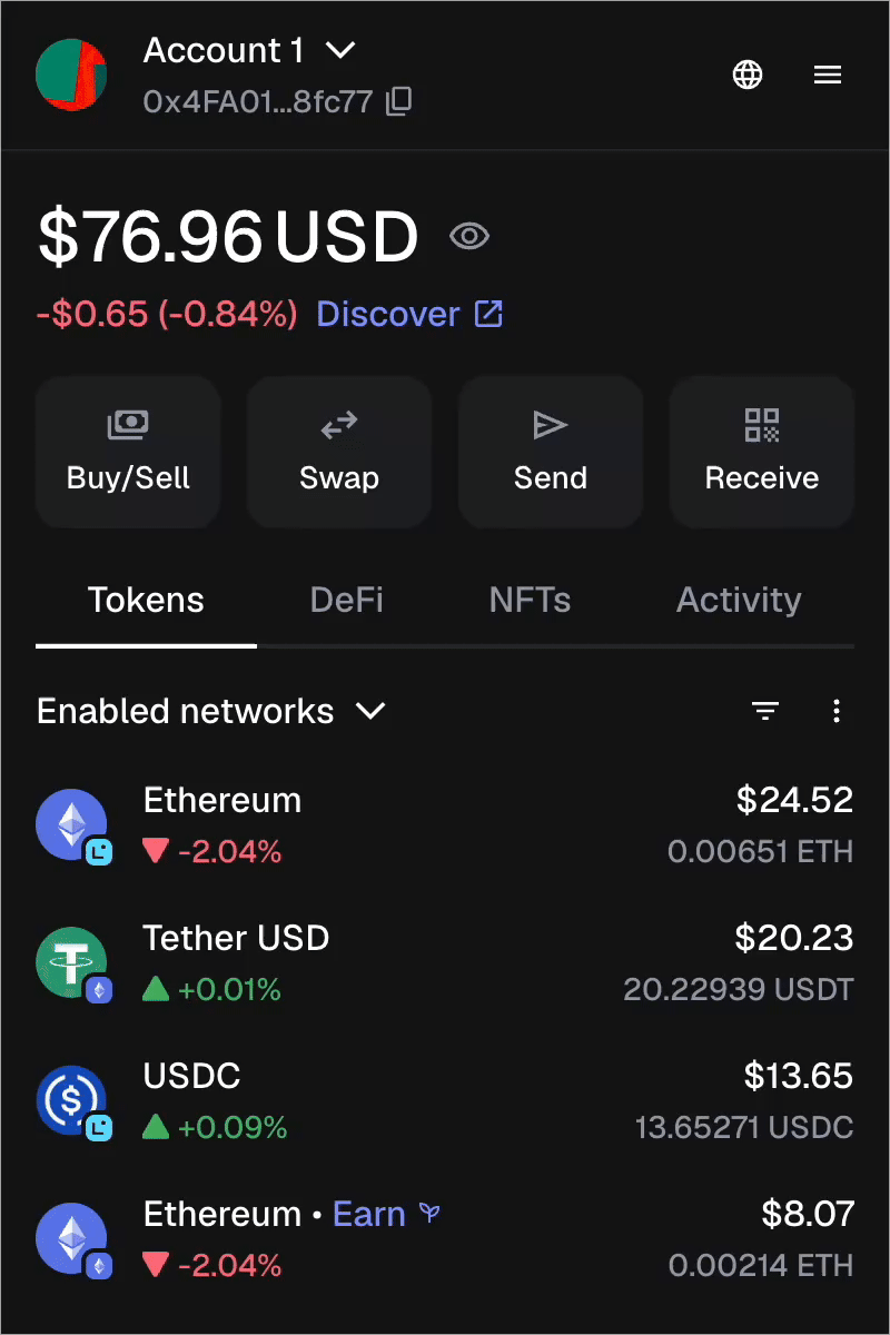 MetaMask extension locate accounts list