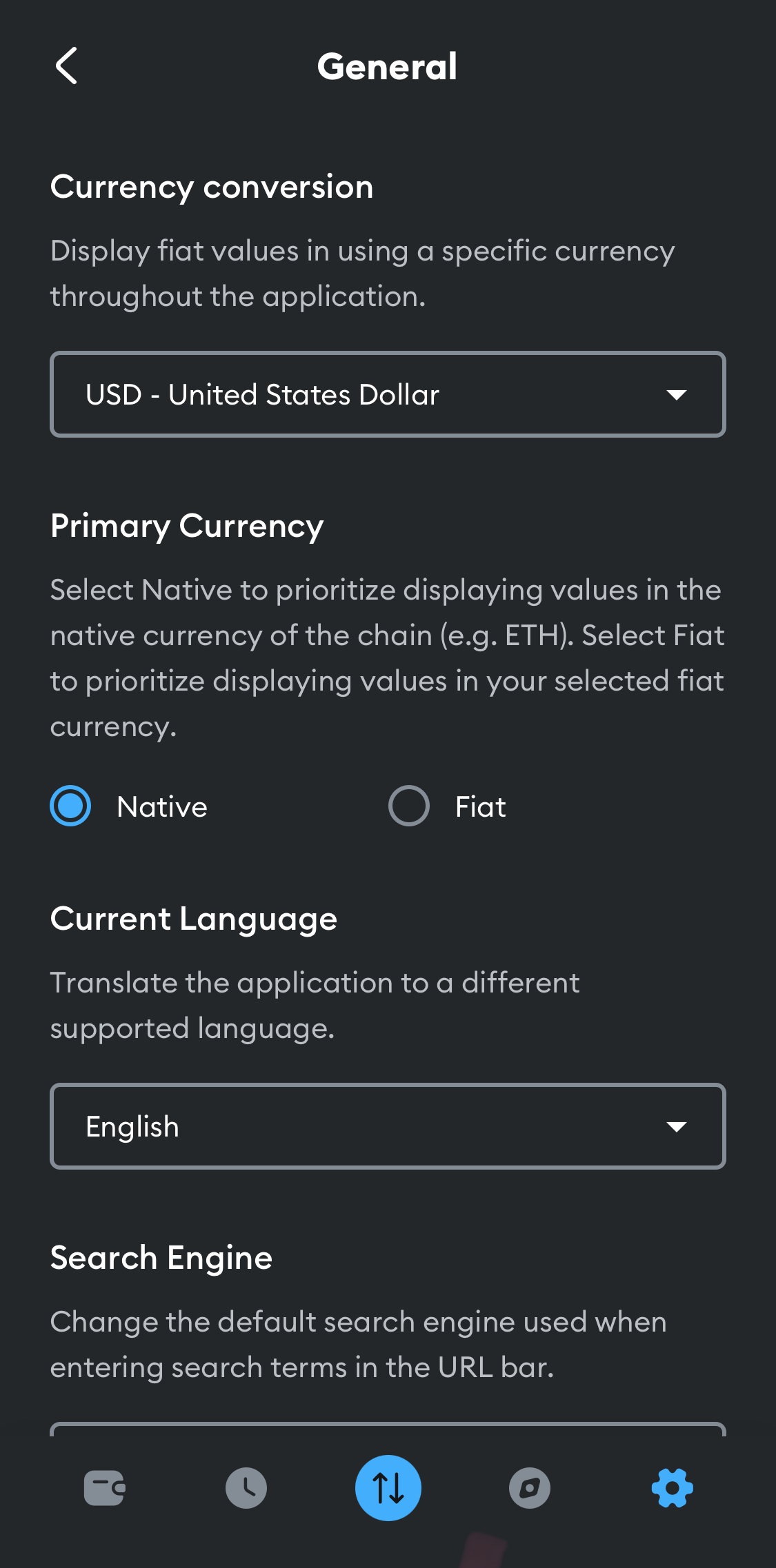 MetaMask mobile fiat and crypto balance display settings