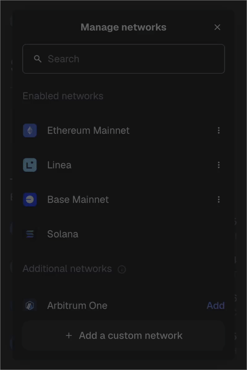 MetaMask networks list toggle on test networks