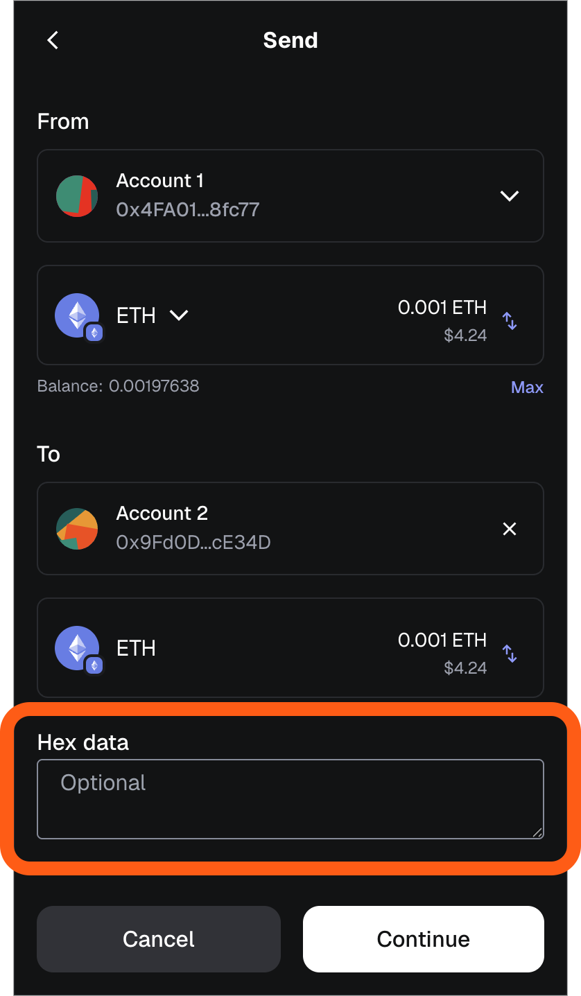 MetaMask extension transaction hex data field