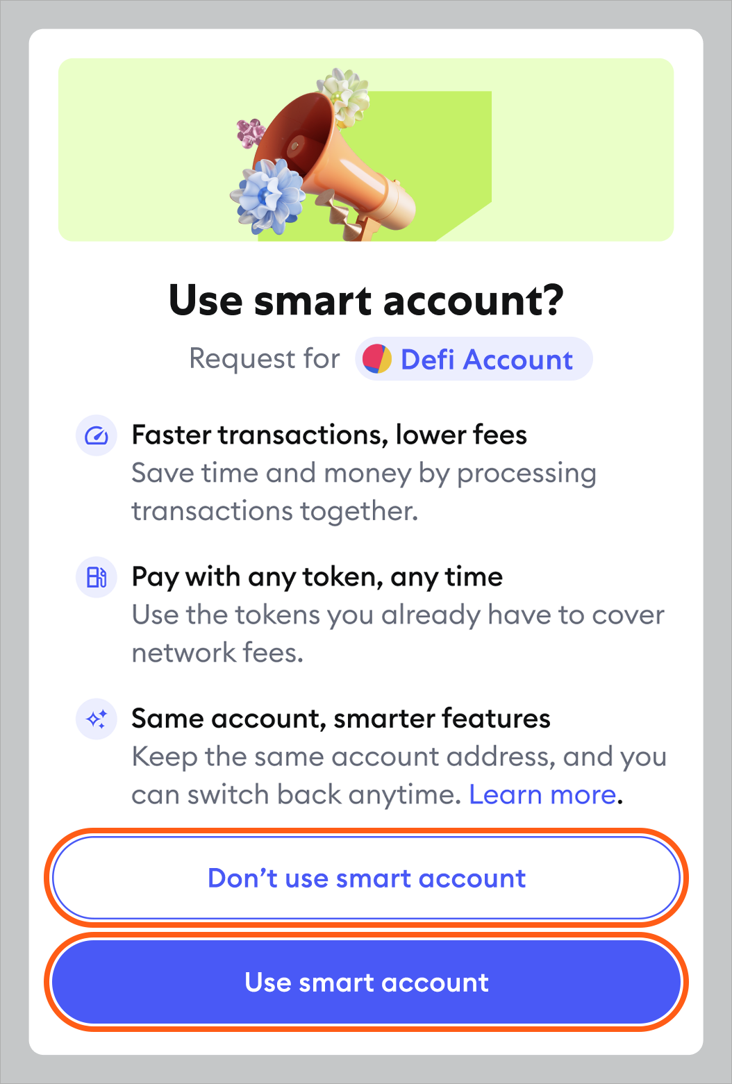 MetaMask use smart account popup modal confirmation