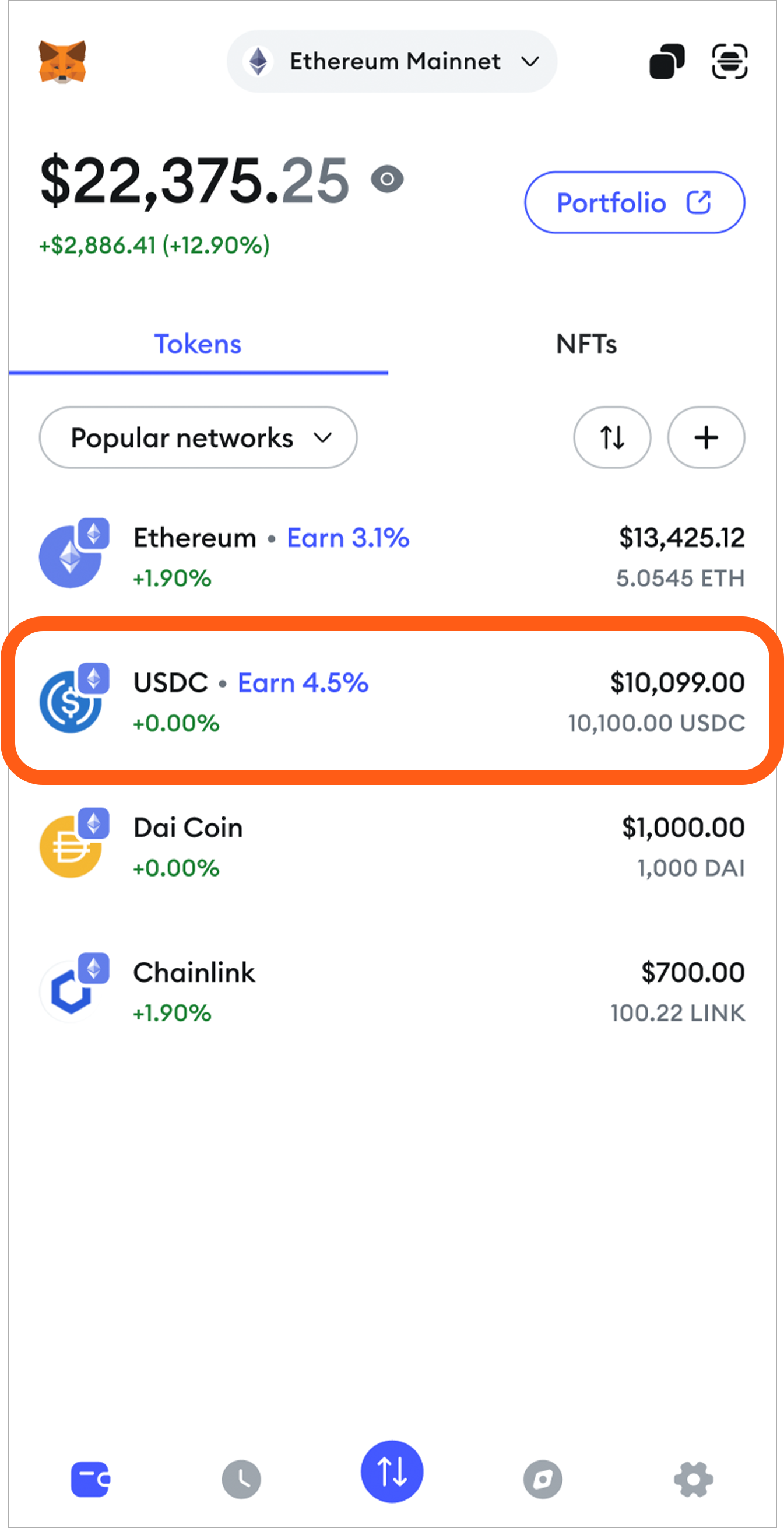 MetaMask Mobile select token for earning
