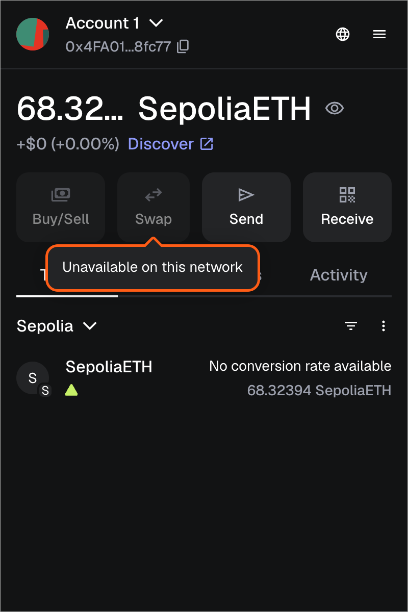 MetaMask extension swap button greyed out unavailable