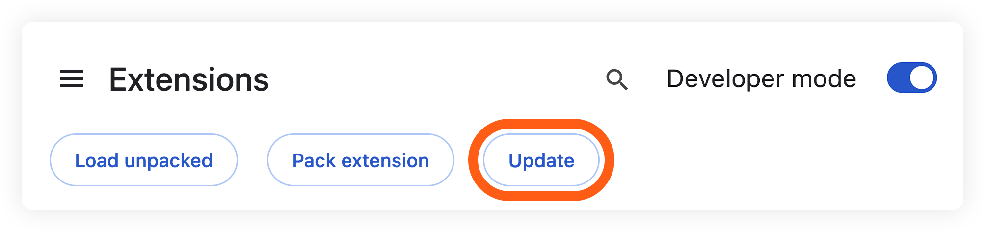 Chrome extensions update button